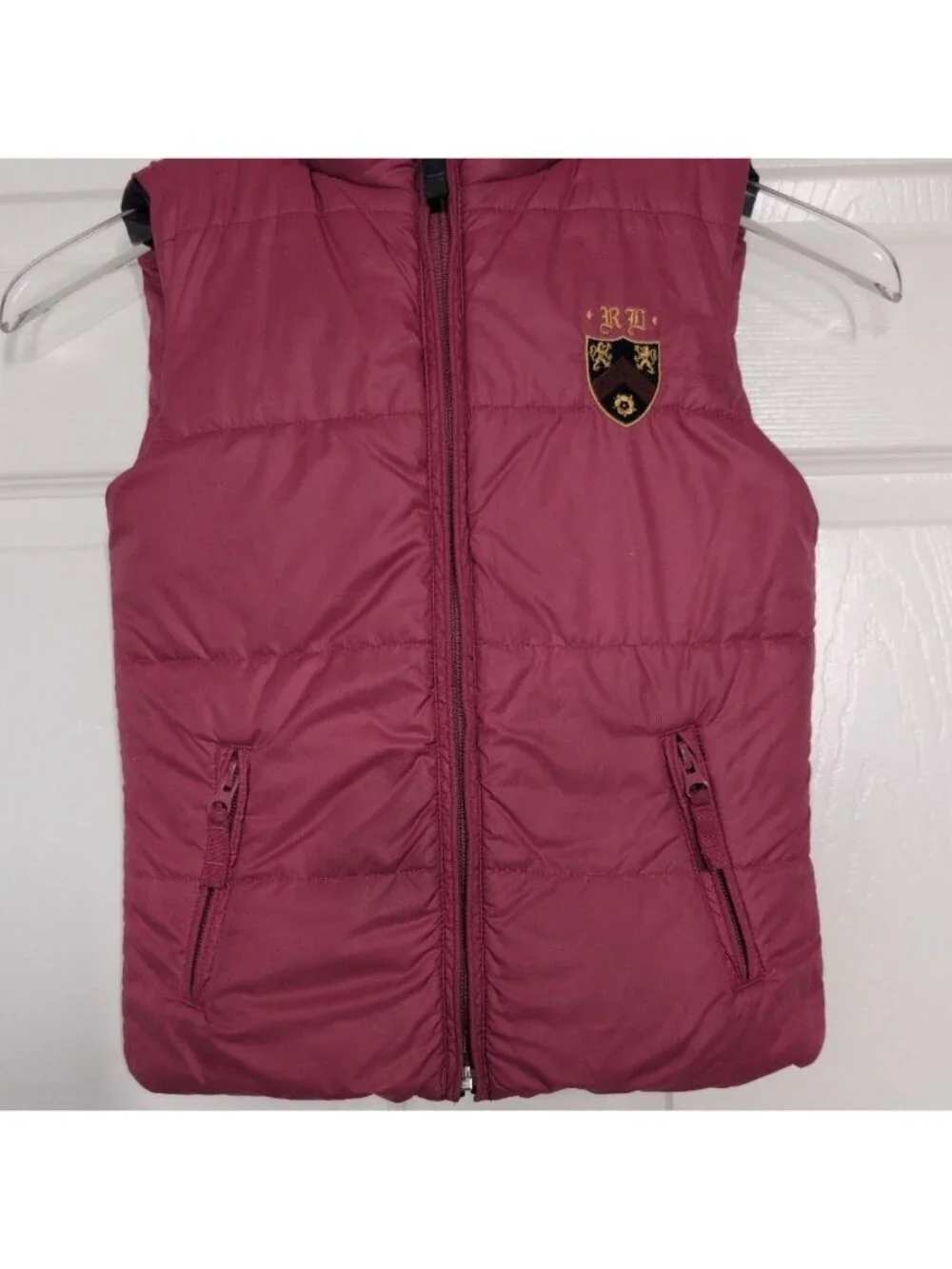 Ralph Lauren Stripe Down Puffer Vest Girls Size 6X Pink Blue Crest Reversible